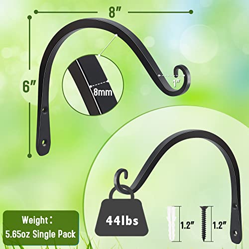 Heavy Duty Plant Hangers Outdoor Indoor, 8 Inch 2 Pack Metal Hanging Bracket Holds Up to 44 lbs, Wall Brackets for Hanging Baskets, Bird Feeders,Wind Chime& Lanterns, Black - color: Black-C, size: 8 Inch