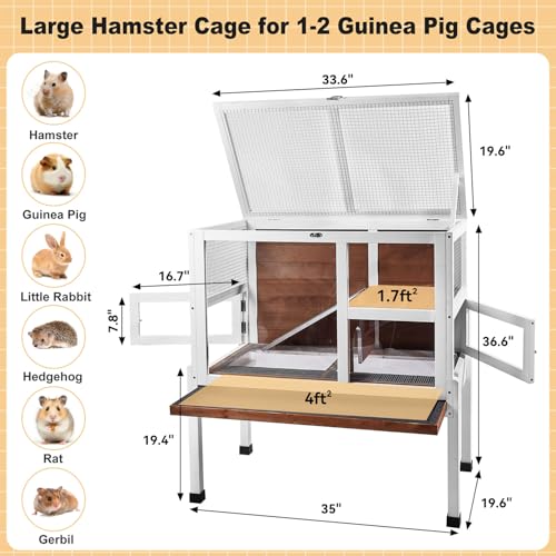 2-Story Guinea Pig Cage with Stand, Indoor Wooden Hamster Cage with Ramp, Pull-Out Tray, Hideout & Platform, Acrylic Transparent Small Animal Habitat for Chinchillas, Ferrets, Hedgehogs, Walnut - color: Walnut