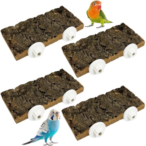 kathson 4Pcs Natural Cork Bird Perch Stand Platform Small Birds Thicken Wooden Rectangle Stand Perch Parakeet Chewing Toy Cage Accessories for Lovebirds Cockatiels Conures(Double Screw, 0.8 in Thick) - color: Side view style 4PCS, size: 3.9 x 7.9 x 0.8 in