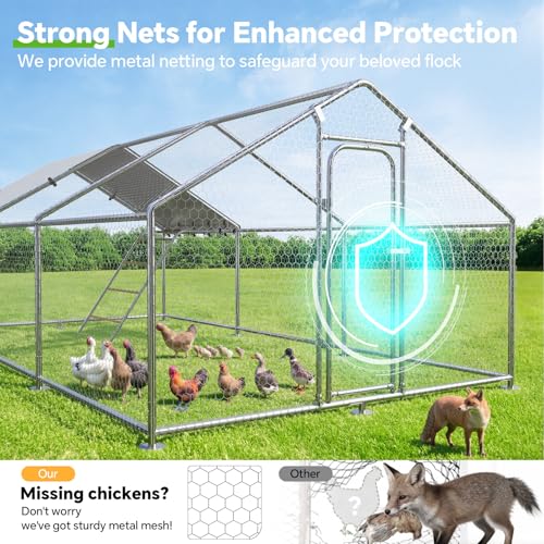 19.8x9.7 FT Extra Large Metal Chicken Coop, Walk-in Poultry Run | Weatherproof Cover, Reinforced Metal Frame, Walk-in Chicken Run, Outdoor Poultry Cage for Hens Ducks Rabbits - size: 236.1"L x 116"W x 78"H