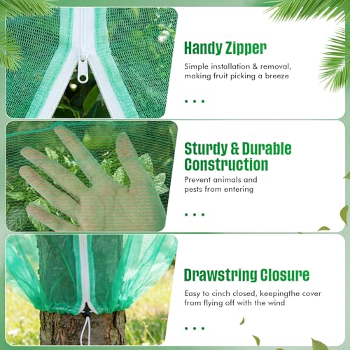 15W x 18L Ft Extra Large Fruit Tree Netting Cover with Zipper and Drawstring, Plant Protection Netting Insect Bird Barrier for Garden Cherry Trees Peach, Keep Birds Squirrels Cicadas Out - size: 15 x 18 ft
