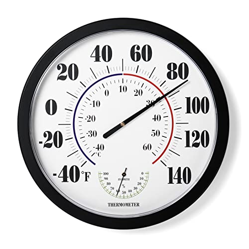 Indoor Outdoor Thermometer Wall Large Numbers Thermometer No Battery 10" Hanging Digital Weather Hygrometers for Home Garden Outside Patio Decor (Black) - color: Black, size: 10"