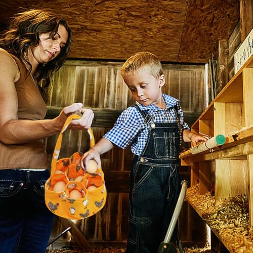 Egg Collecting Basket – 7 Pouches Large Chicken Egg Gathering Basket, Machine Washable Egg Collection Carrier Bag for Duck, Goose, Quail Fresh Eggs, Farm & Home Use - color: Orange