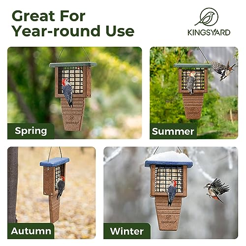 Kingsyard 2 Pack Suet Bird Feeder with Tail-Prop | Recycled Poly Lumber Suet feeder, Sturdy & Durable, Outside Hanging, Great for Woodpecker & Clinging Birds, Green - color: Green