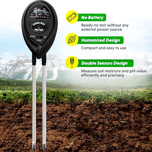 3-in-1 Soil Moisture Meter, Test Soil Moisture, Upgraded Stainless Steel Probe Soil pH/Light/Moisture Meter for Plants, Soil Test kit, Soil Tester for Garden, Farm, Lawn, Indoor & Outdoor - color: BLACK