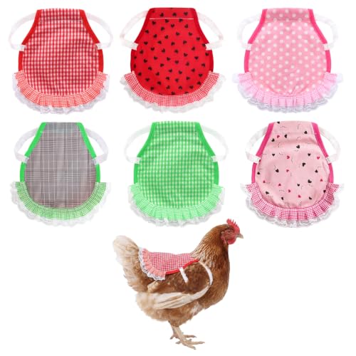 6Pcs Chicken Saddle Apron Lace Poultry Apron for Small Chickens | Breathable canvas fabric,adjustable elastic straps,full feather protection,fit small medium hens,smooth scratch-proof edges - color: Sweet Fruit & Plaid Series