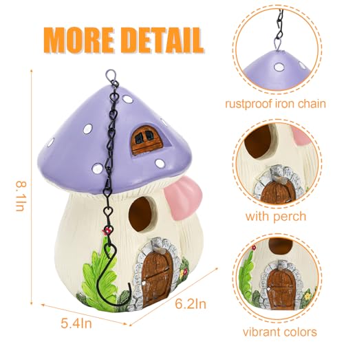 WUWEOT Garden Bird House for Outside Clearance, Resin Hanging Birdhouse, Decorative Mushrooms Humming House, Bird Blue Wren Finches Bluebird Nesting for Home Garden Yard Patio Outdoor