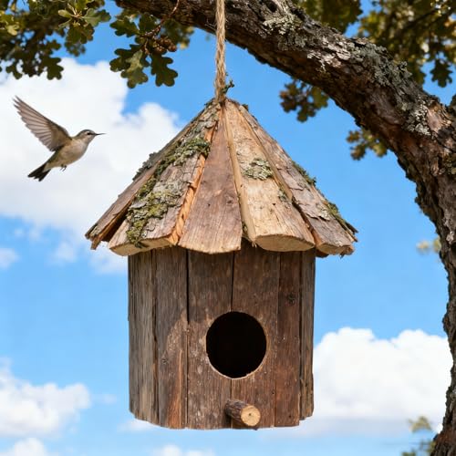 Wooden Bird House 7.09x5.12x5.51in Hanging Birdhouse with Predator Guard for Outdoor Garden Backyard Decor
