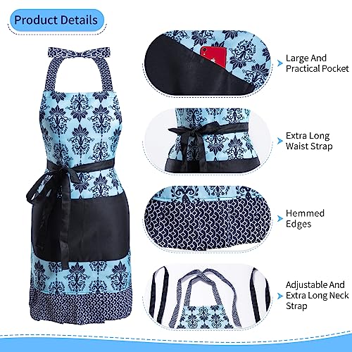 Lovely Flower Pattern Retro Aprons With Large Pockets for Women Girls Cooking Kitchen Bakery Mother's Gift - color: Dark Bloom