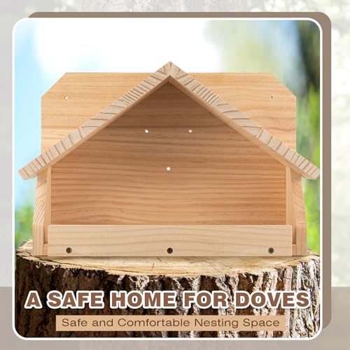 Briwooody Wooden Open Mourning Dove Nesting Box for Outside Dove Bird House 14 H x 10 W x 5.3 L Inches Bird Nesting and Roosting Platform Hanging Birdhouse Garden Decoration (Triangular Roof, Brown) - style: Triangular Roof