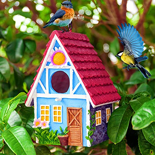 Garden Bird House for Outside Clearance Hanging Outdoors Country Cute Birdhouses for Wren Finchs Chickadee Hummingbird Tree Swallow Cage Kids Nature Lover Bluebird House(Red) - color: Red