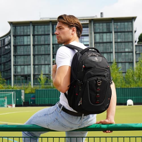 Swissdigital Design Laptop Backpack with USB Charging Port, Travel Backpack Fits 15.6 inches Computer, 31L College School Backpack for Men, Black | SD803-01 - color: Black