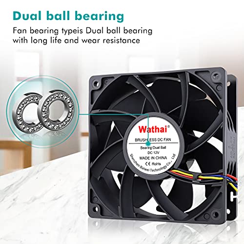 Wathai 12038 120mm x 38mm PWM Computer PC Case Fan 12V 4pin 5300rpm 230CFM | 4pin High CFM PC Fan Pressure Big Airflow Duall Ball DC Brushless Cooling Fan 120mm x 38mm for extreme PC and server cooling - style: 12V 4Pin Ball