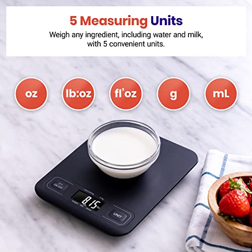 Etekcity Food Kitchen Scale, Digital Grams and Ounces, Medium | Tare function, ideal for baking, weight loss, keto, meal prep, packages, liquids and jewelry, Black - color: Midnight Black