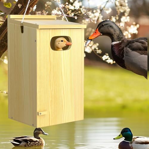 Duck House, Solid Wood Duck Houses for Outside, Included Hanging Rope, Outdoor Duck Nesting Box for Pond, 22" H x 10" D x 10" W, Nesting Pads Not Included