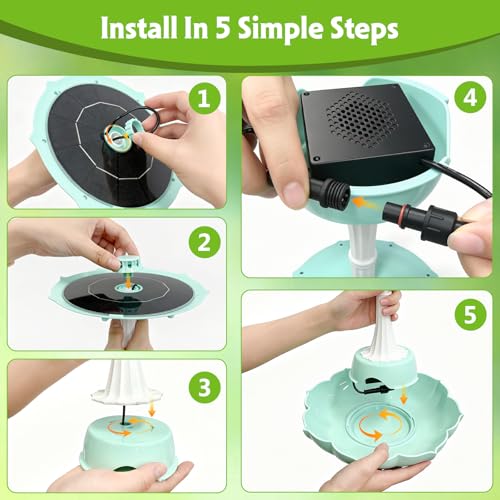 Solar Power Bird Bath Fountains Pump, Blue 2-Tier Cascade Water Feature for Outdoor Garden, Outside Pedestal Birdbath Kit for Yard Decoration & Wild Birds Feeding