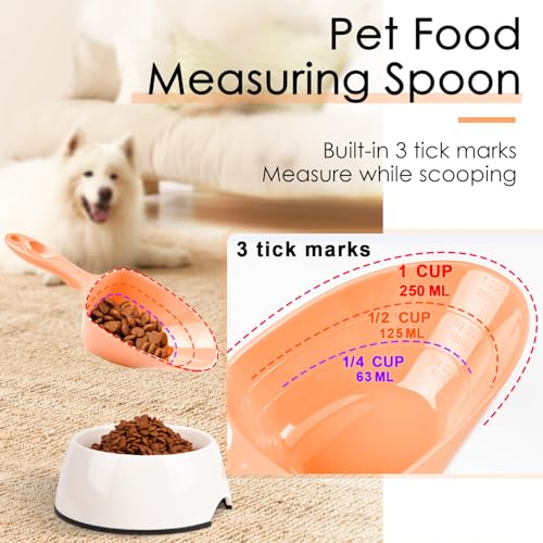 Melamine Pet Food Measuring Scoop, 1 Cup 1/2 Cup 1/4 Cup with Clear Measurement Lines for Dog, Cat, Bird, and Rabbit, Durable, Ergonomic Handle, Dishwasher safe-Orange & Purple - color: Orange, Purple