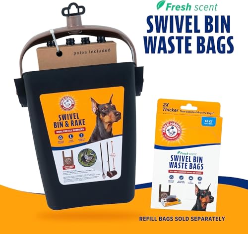Arm & Hammer Dog Pooper Scooper Swivel Bin & Rake, Poop Scoop for Dogs, Black (2 Heavy Duty Scented Waste Bags Included) - size: One Size, style: Swivel and Rake Scooper