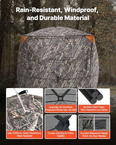 VEVORHunting Blind, 270° See Through Ground Blind, 4-5 Person Pop Up Deer Blind for Hunting with Carrying Bag, Portable Resilient Hunting Tent, One-Way See-Through Mesh for Turkey and Deer Hunting