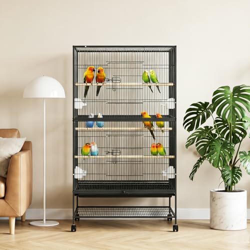 60" H Large Bird Cage, Rolling Bird Cage with Storage Stands, Feed Bowls, Wide Flight Parakeet Cage for Macaw, Parakeets, Conures, Cockatiel, Cockatoo - size: 60.0"L x 36.2"W x 22.4"H