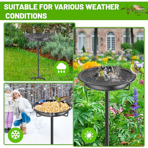 Metal Bird Bath for Outside Garden Birdbath Bowl, 36.2" Height Freestanding Bird Feeders for Outdoors with 4 Prongs Base Stake, Standing Birdfeeders for Yard Lawn Decor (Black) - color: Black