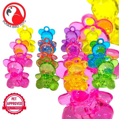 Bonka Bird Toys 2523 Pk12 Color Acrylic Teddy Bear Beads 1.50" X 0.75" with Loop, Conure, Cockatiel, Quaker and Similar Sozed Birds