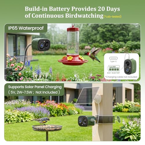 Smart Bird Camera Only, for Bird Feeder/Bath/House Bird Watching Live, 2.4G | Free AI Identify 10,000+ Species, Auto Capture 2.5K Bird Videos, Instant Alerts, Wireless Outdoor Cam, for Mom Dad Birdlovers