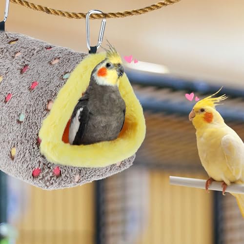 MEWTOGO Medium Winter Warm Bird Nest for Cage - Comfortable Birds Bed with Support Plate, Hanging Shed Hideaway Hammock Hut Gift for Cockatiel Monk Parrots Sun Conure - size: Medium