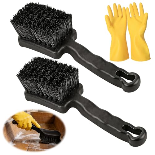 2Pcs Horse Bucket Brush Trough Scrub Water Trough Scrubber with Gloves Durable Plastic Utility Brush Heavy-Duty Non-Slip Handle Cleaning Scrub for Livestock Farm