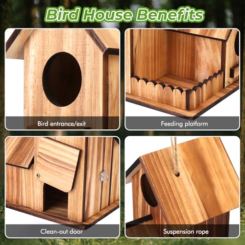 Bird Houses for Outside, 3-Hole Large Wooden Birdhouse for Bluebirds Finches Cardinal Hummingbird, Bird House for Outdoors Hanging Bird House Clearance Garden Courtyard Decor