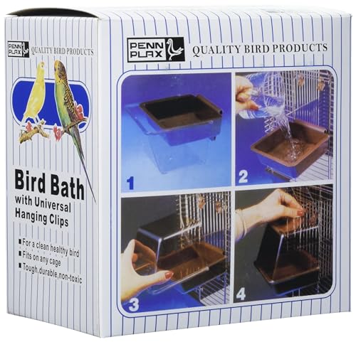 Penn-Plax Clip-On Bird Bath – Attaches to Most Birdcages – Perfect for Parakeets, Lovebirds, Parrotlets, Finches, Canaries, and Other Small Birds – Brown - size: 8 1/2" long, 5" tall, 5" wide.