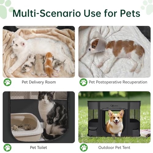 Siedihit 31" Dog Playpen,Cat Puppy Pen, Pet Portable Crate Indoor Outdoor | Durable Travel Camping Use,Foldable Dog Kennel Tent Cage for Rabbit Small Animals with Carrying Case(Dark Grey, Medium) - color: Dark Grey, size: Medium