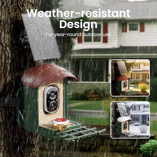 Bird Feeder with Camera Solar Powered, 3K HD Video, AI Bird Recognition, Auto Capture with Instant Notifications, IP65 Weatherproof, Gifts for Seniors Bird Watchers, Brown - color: Brown-3K