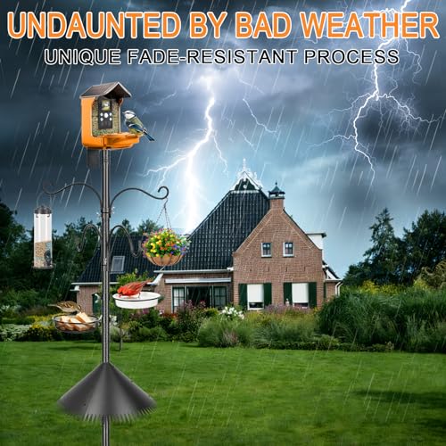 Bird Feeder Pole, 92 Inch Squirrel-Proof Bird Feeder Stand with 4 Shepherd Hooks, Water Bowl and Mesh Tray, Adjustable Birdhouse Pole, Perfect for Outdoor Garden & Yard - color: Hook-style
