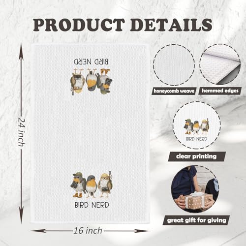 Chicimln Funny Bird Kitchen Towels, Gifts for Birds Lovers Watchers Decorative Hand Towels for Bathroom, Bird Nerd Dish Tea Towel Drying Cloth for Kitchen Decor, 16x24 Inch - color: White