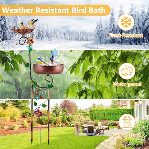 2 in 1 Bird Bath for Outside, Freestanding Large Bird Feeder Birdbaths for Outdoors, Garden Metal Bird Baths Bowl for Patio Yard, Copper - size: 36‘’