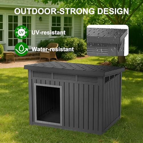 DRATO Outdoor Dog and Goat House - Resin All-Weather Dog House Outdoor, Durable Dog Kennel Outside for Backyard, Farm, Pasture - color: Black, size: 42.87*32.95*31.61