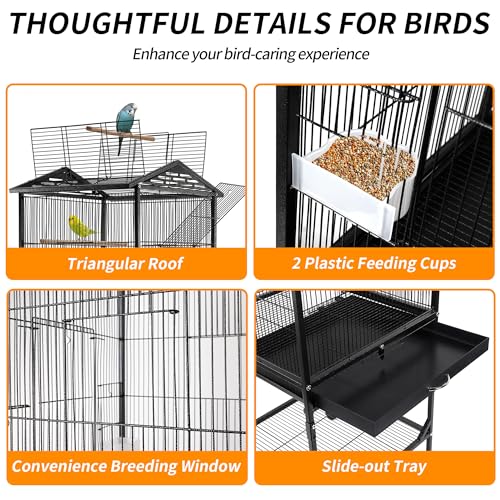 WeGear Bird Cage 47 inch Wrought Iron Parakeets Cage with Play Open Top and Rolling Stand Medium Small Bird Cage for Parrots, Budgerigars, Parakeets, Cockatiels, Lovebirds