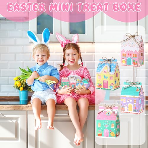 Zhanmai 48 Pcs Easter Treat Boxes Candy Mini Rabbit Egg House Favor Box Easter Party Paperboard Gift Boxes for Holiday Party Treat Cookie Goodie Snack Gift Packaging - style: Easter