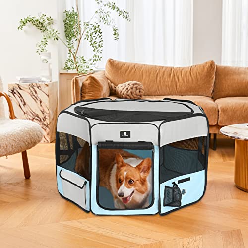 X-ZONE PET Dog Playpen Portable Pet Play Pens for Puppies, Cat, Rabbit, Chicks, Foldable Exercise Play Tent Kennel Crate, Indoor/Outdoor Travel Camping Blue Medium - color: Blue, size: Medium