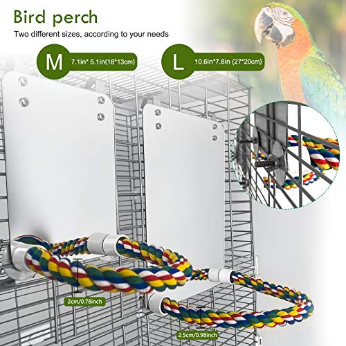 Stainless Steel Bird Cage Mirror, Parakeet Mirror with Rope Perch, 10.6 in | 10.6 in Mirror for Medium Birds, Rope Perch for Standing, Hanging Cage Hook, Stainless Steel Surface, Cockatiels & Conures - size: Large(10.6 * 7.87)