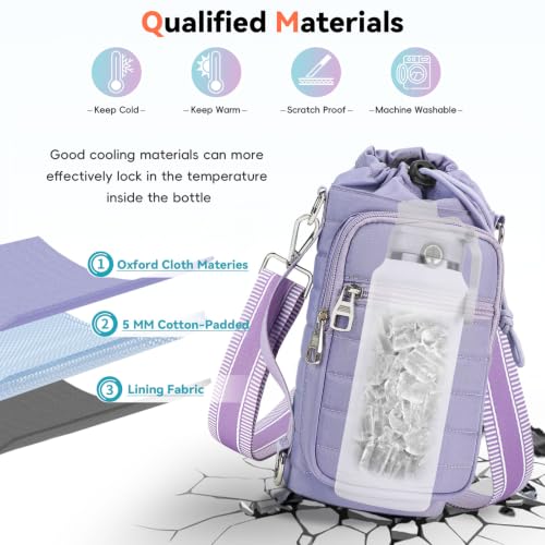 Water Bottle Carrier bag with Strap Phone Pocket for Walking, Hiking, Cycling - color: 4-Purple, size: 32oz-40oz