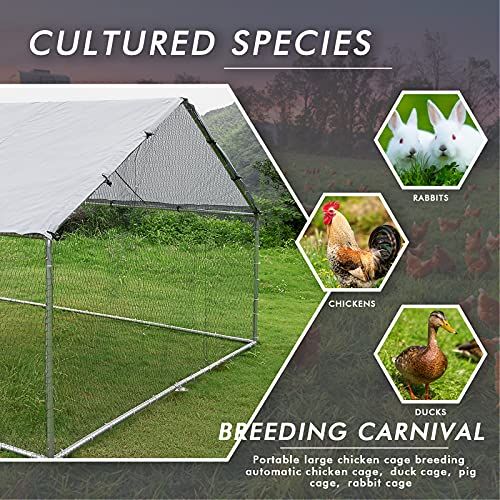 LEMBERI Metal Chicken Runs for Yard, Spire-roof Large Walk in Chicken coop cage for Outside,Galvanized Rabbits Duck Run and coops,Chicken Pen with Waterproof Cover for Outdoor,Backyard and Farm - size: 158.4"L x 118.1"W x 76.8"H