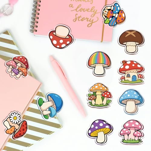 MAYJOYDIY 24Pcs 12 Styles Mushroom Plant Acrylic Chip Clips Colorful Mushroom Cluster Bag Sealer Sealing Closures Cute Daisiy House Pizza Bag Clips for Food Storage Airtight Seal Grip - style: Mushroom