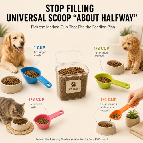 SunGrow Cat Food Measuring Cup Set, 4-Piece Pet Food Scoops for Dogs & Cats