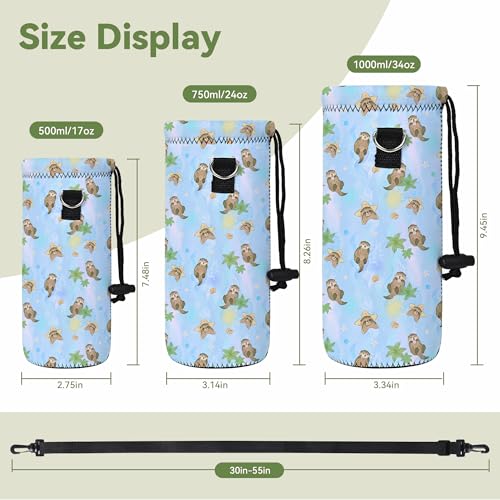 Neoprene 500ML/750ML/1000ML Water Bottle Bag Carrier, Portable Insulated Bottle Sling Holder Case Pouch with Adjustable Shoulder Strap for Men Women Walking Hiking Running - color: Cute Otters, size: 500ML