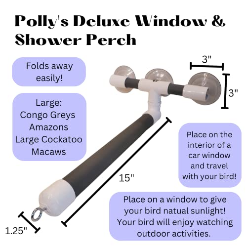 Polly's Portable Window-Shower Perch with Suction Cups for Cockatiels, Macaws, African Greys (Deluxe, Large) - size: Large