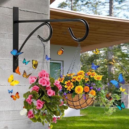 2Pcs Outdoor Bird Feeder Hanger Hooks, 8 Inch Heavy Duty Metal Rust-Resistant Bird Feeder Bracket for Hanging Flower Baskets, Wind Chimes, Bird Feeders, Planters & Lights - color: black-2pcs
