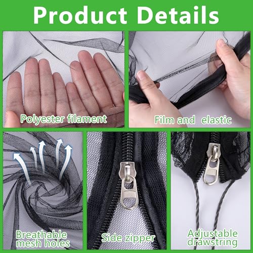 5.3 x 5.3 Ft Black Large Fruit Tree Netting with Zipper and Drawstring, Breathable Mesh Garden Bird Netting Plant Cover, Insect Bird Barrier Net Mesh for Protect Fruits Plants from Squirrel Bugs - color: 1 Pc, size: 5.3 x 5.3 Ft