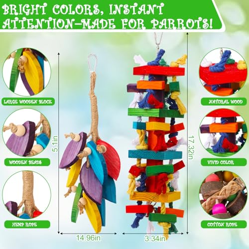 Soulchen 4 Pcs Extra Large Bird Parrot Toy Set Natural Wooden Chewing Toy, Rattan Ball, Wood Nut Loofah String (Bagged) for Large Medium Macaws, African Grey, Parrots (Wood Leaf) - style: Wood Leaf